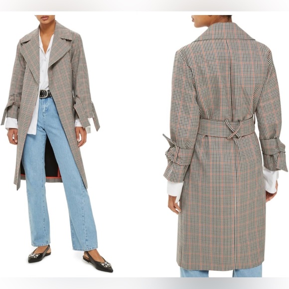 Topshop Jackets & Blazers - NWT Topshop Check Wrap Trench Coat NWT